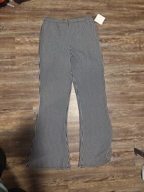 Kids Black & White Houndstooth Flare Pants by